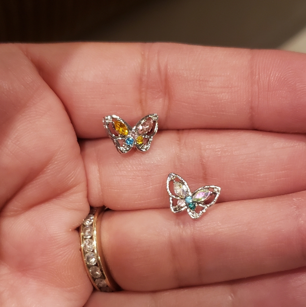 Rhinestone Butterfly Earrings silver